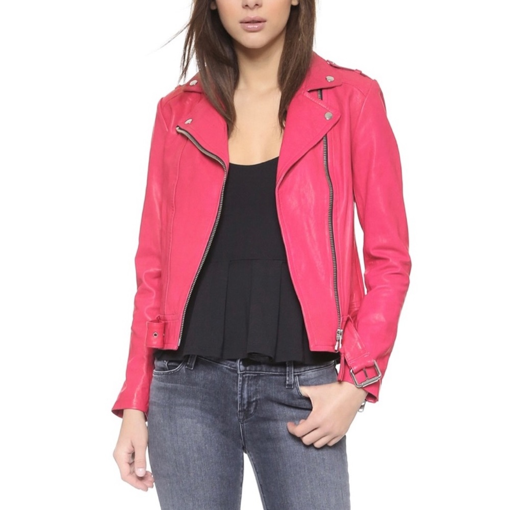 Mackage leather jacket hot pink